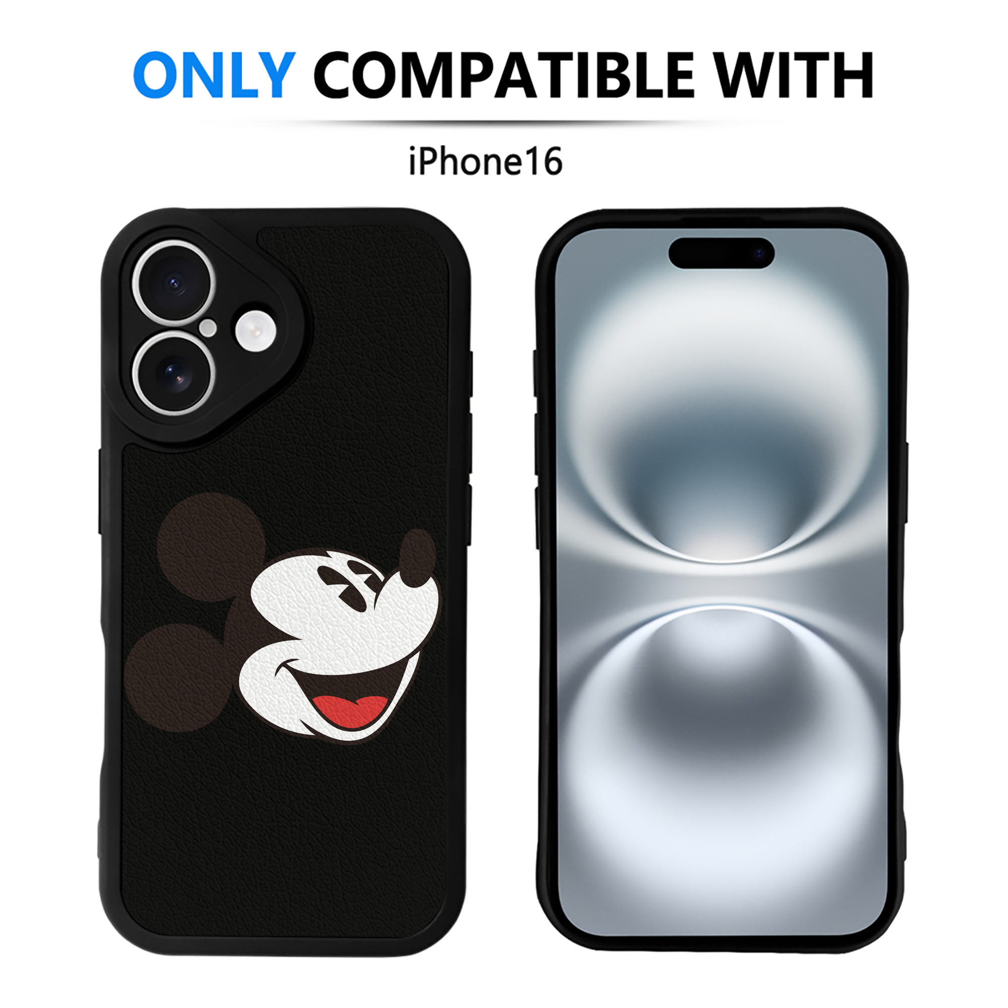 （画像用） ミッキーマウス Mickey Mouse 【iPhone 16シリーズ対応】シリコンスマホケース（レザー調） 材質：シリコン
